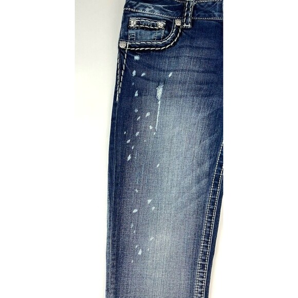 Miss Me Boyfriend Capri Distressed Jeans Flap Pocket Stretch Blue Womens 28x25 - Picture 6 of 11